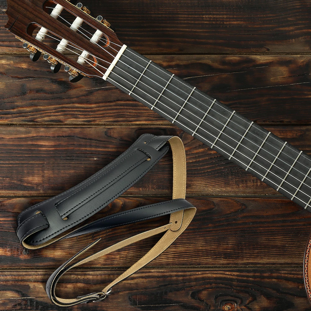 حزام مبطن من الجلد بطول قابل للتعديل حزام جيتار كهربائي مع مشبك معدني مع وسادة كتف لباس شعبي كهربائي صوتي #2