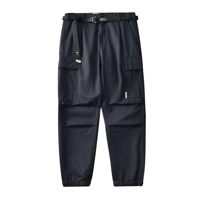 100% Cotton Tailored Panel Workwear Pants - Men's Straight-Leg Japanese Style Chino Pants Cargo Pocket Detail & Tapered Cuff