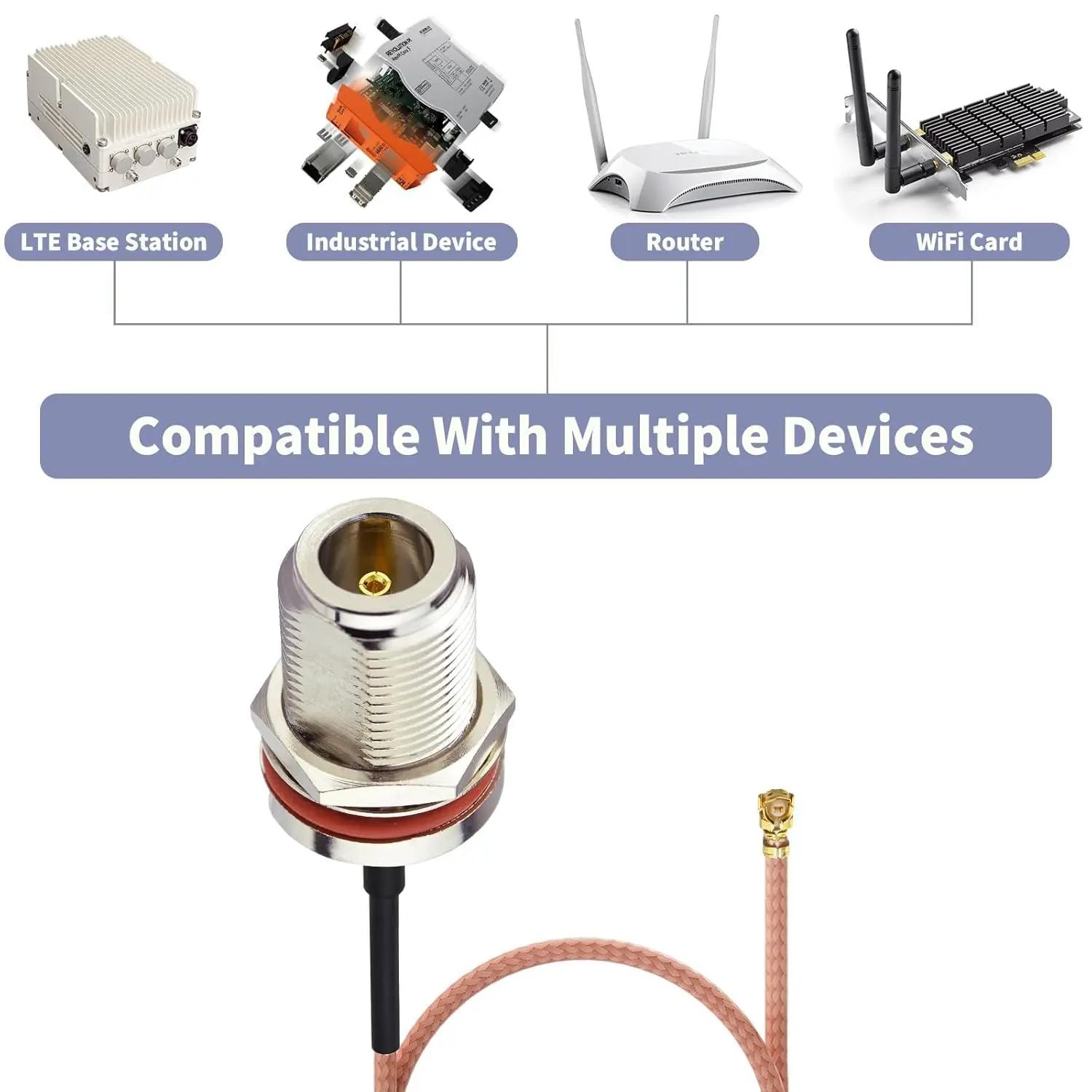 N-Buchse auf IPX/UFL RG178-Kabel, HF-Koaxialstecker, N-Typ-Mutter, Schottbuchse auf IPX-Pigtail für PCI-WLAN-Karte, WLAN-Router – Detail 2