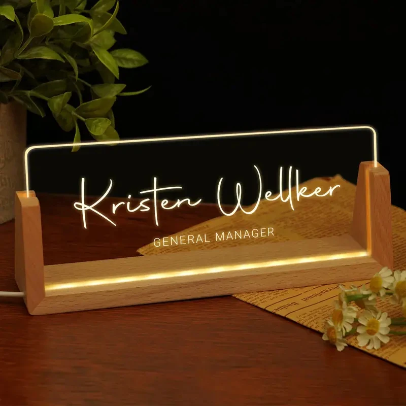 Personalized Light Up Desk Name Acrylic Plate Custom Office Plaque with Name Position Gift for Employee Coworkers Teacher
