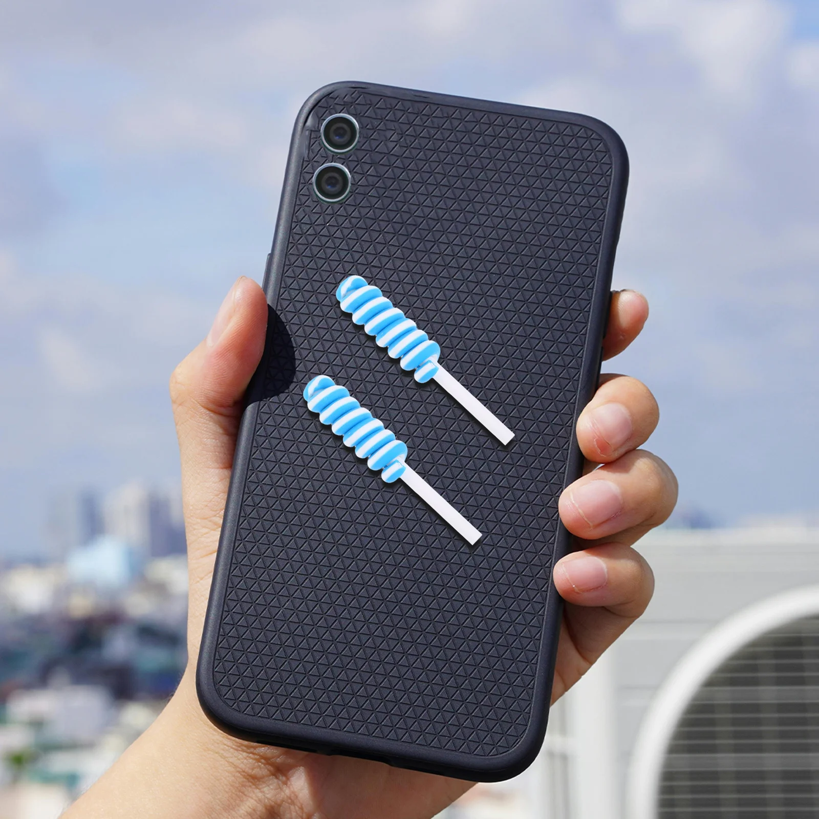 วัสดุทำเคสโทรศัพท์รูปอมยิ้ม 20 ชิ้น ใช้ตกแต่งกล่องดินสอ ทนทาน น้ำหนักเบา สีฟ้าทะเลสาบ