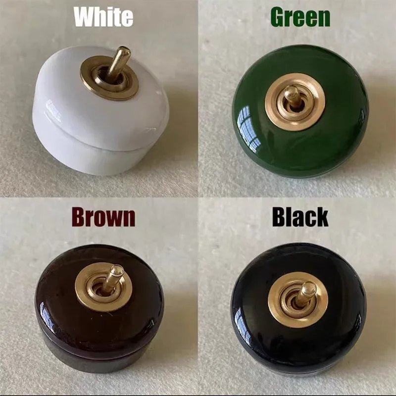 AC 250V Vintage Retro Switch Led Metal Lever Creative Black White Simple Decorate Round Ceramic Porcelain Toggle Light Switch
