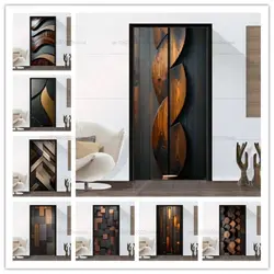 Wood grain pattern door sticker, home decoration wallpaper, PVC waterproof and oil resistant sticker 3D