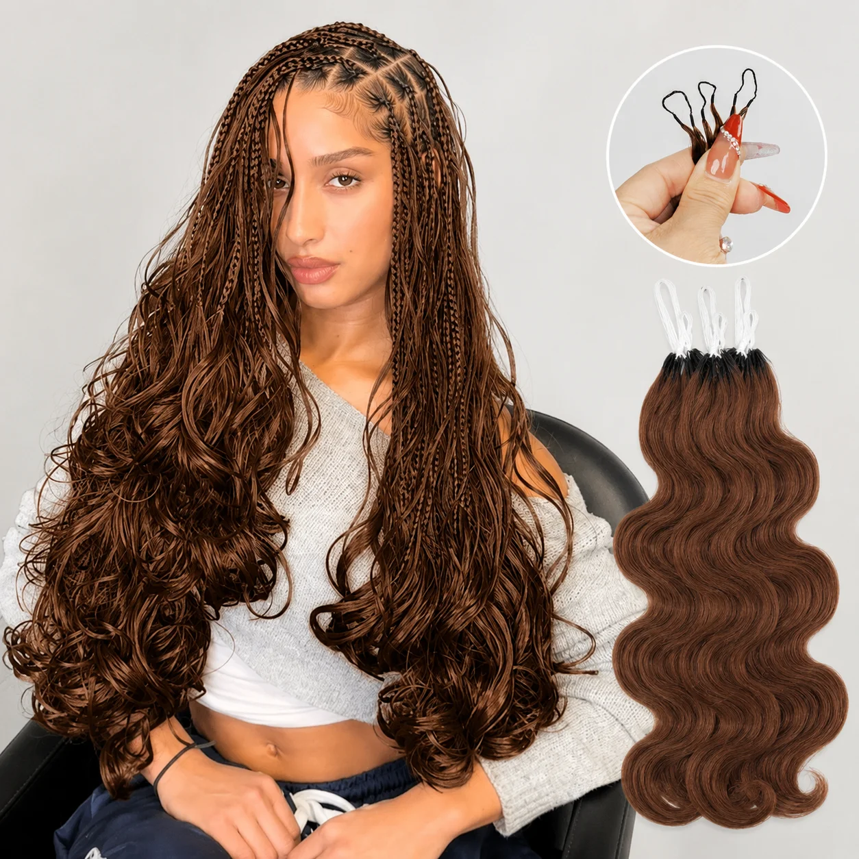 Extensions de cheveux humains au crochet marron, ondulés, avec nœuds miracle, ultra-doux et légers, pour tresses, pour femmes noires, pointes pleines