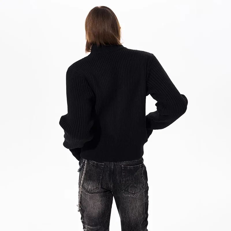 LUZHEN 2026 New Horse Pattern Printed Zipper Sequin Decorate Stand Neck Knitted Cardigan Men's Fashion Handsome Sweater JY6189