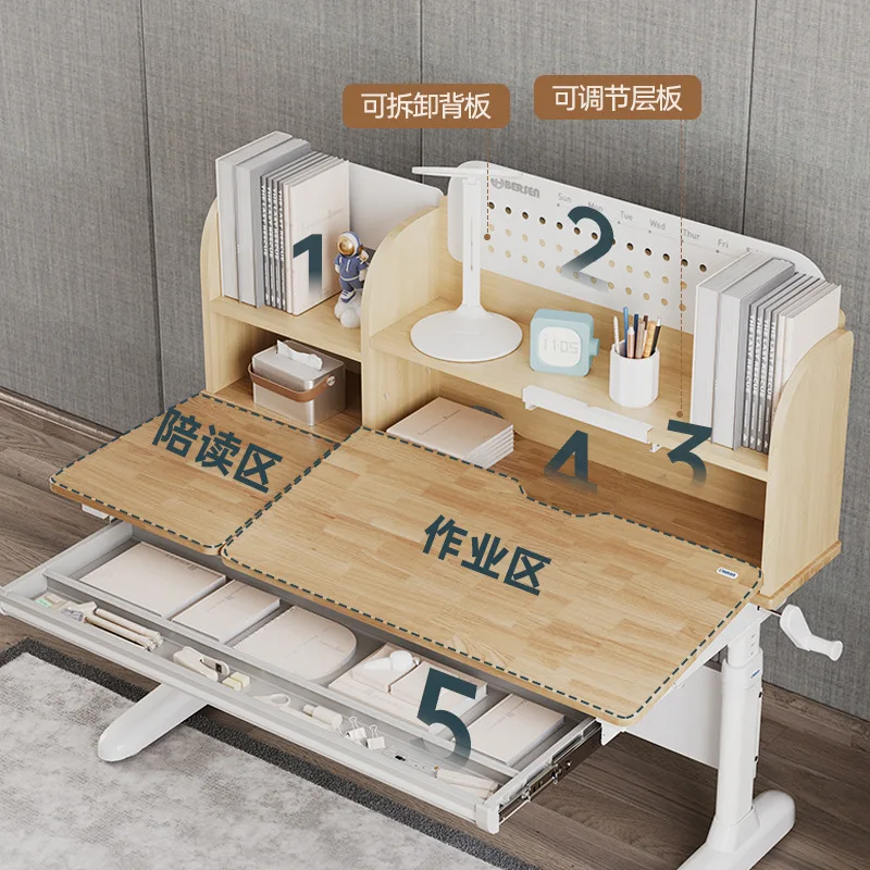 طاولة دراسة للأطفال وكرسي مجموعة رفع مكتب الكتابة الخشبي الصلب للطلاب #5