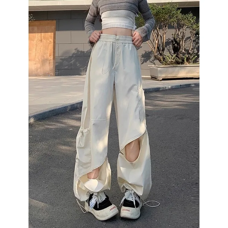 Deeptown Baggy Y2k Cargo Pants Woman Hip Hop Casual Streetwear Wide Leg Ripped Trousers Patchwork Zipper America Pantalones