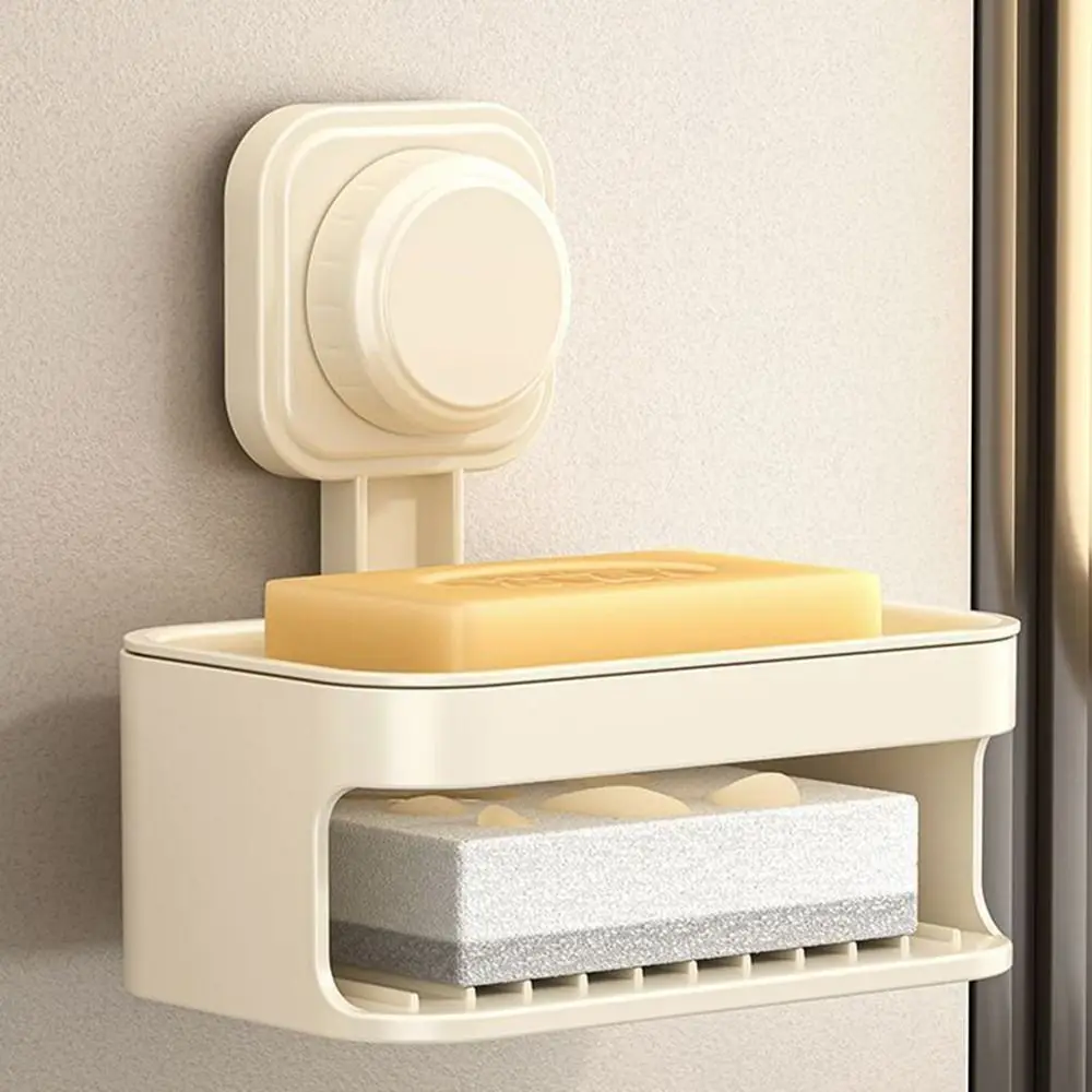 Double Layer Suction Cup Soap Box Wall Mounted Self Draining Soap Sponge Holder Removable Perforation-free Soap Drain Rack