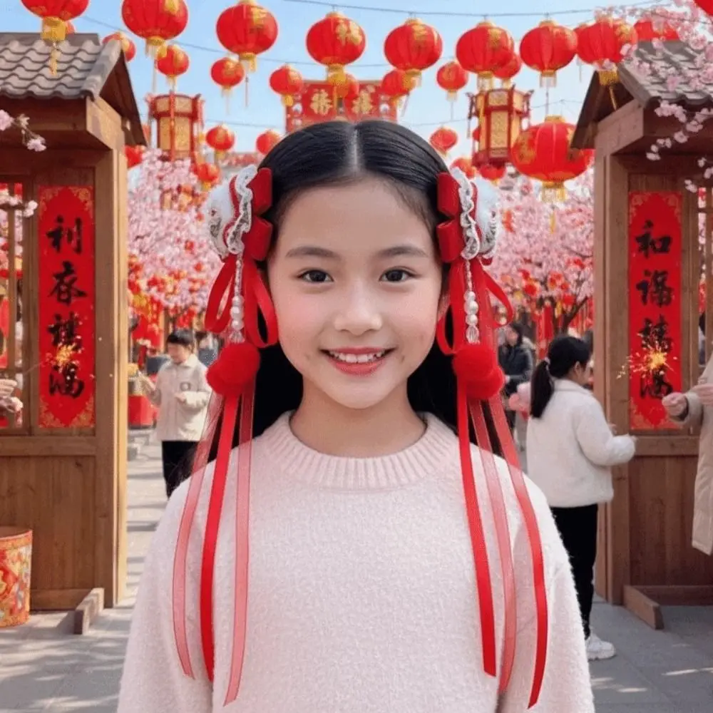 2 قطعة دبوس الشعر الصيني للأطفال الأسد القوس أفخم الكرة السنة الجديدة الشريط المشابك الذهبي قفل زهرة Hanfu إكسسوارات الشعر الطرف #4