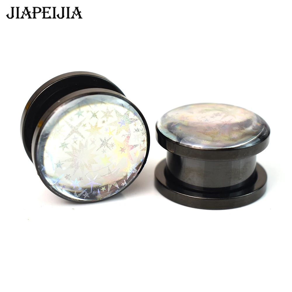 2pcs 3-30mm Star Pattern Ear Tunnels Plugs and Gauges Screw Fit Ear Stretcher Expander Body Piercing Jewelry for Women Men