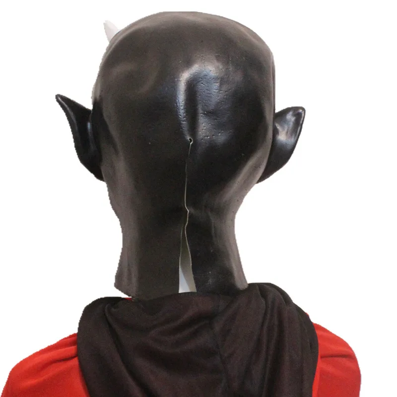 Niu Horn Demon Head Cover New Black Full Face Latex Head Cover Haunted House Secret Room Scary Dressed Horn Mask