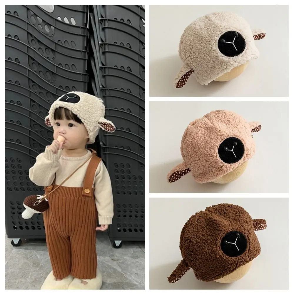 Outdoor Korean Style Cute Sheep Hat Cloth Accessories Children Lamb Hat Cartoon Muffler Faux Fur Bucket Hat Boy