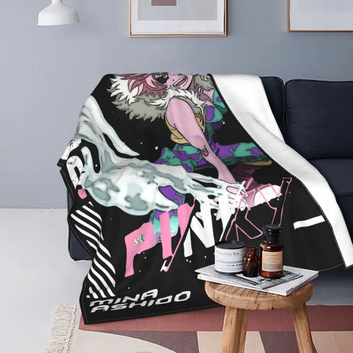 Pinky Mina Ashido Blankets Fleece All Season My Hero Academia Aesthetic Anime Design Throw Blanket for Bed Bedroom Rug Piece