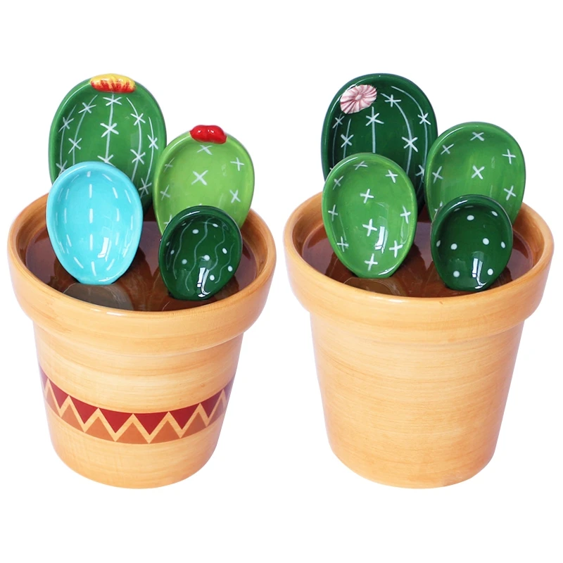 

Ceramic Cactus Measuring Spoons with Holder Set Baking Measuring Spoons for Home Kitchen Cooking Baking Sugar Salt Add DXAF