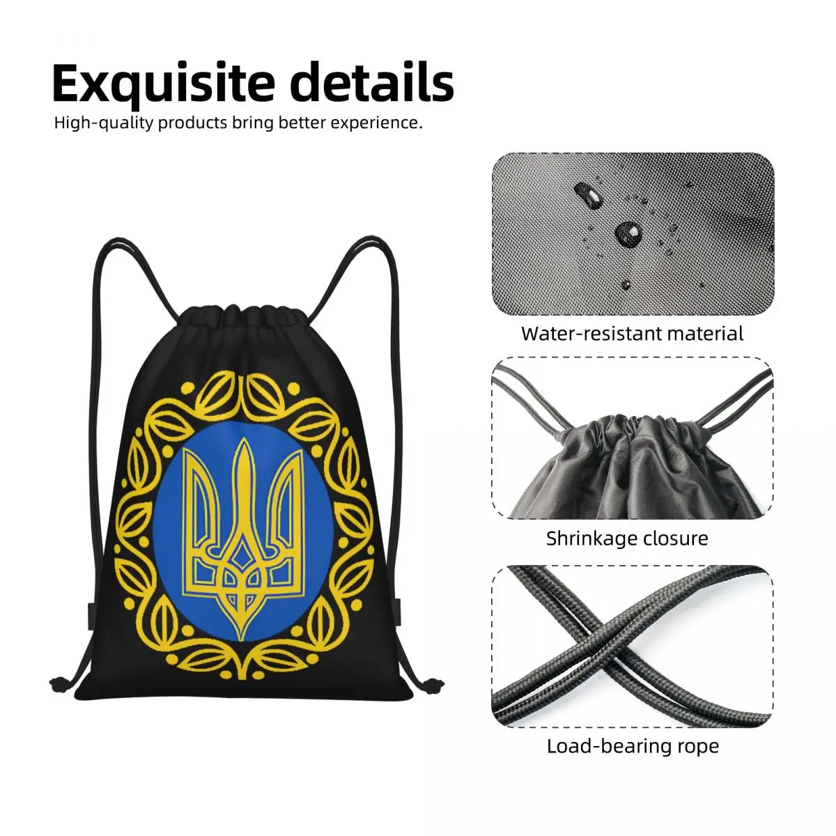 Coat Of Arms Ukraine Flag Drawstring Backpack Bags  Lightweight Ukrainian Trident Gym Sports Sackpack Sacks for Training