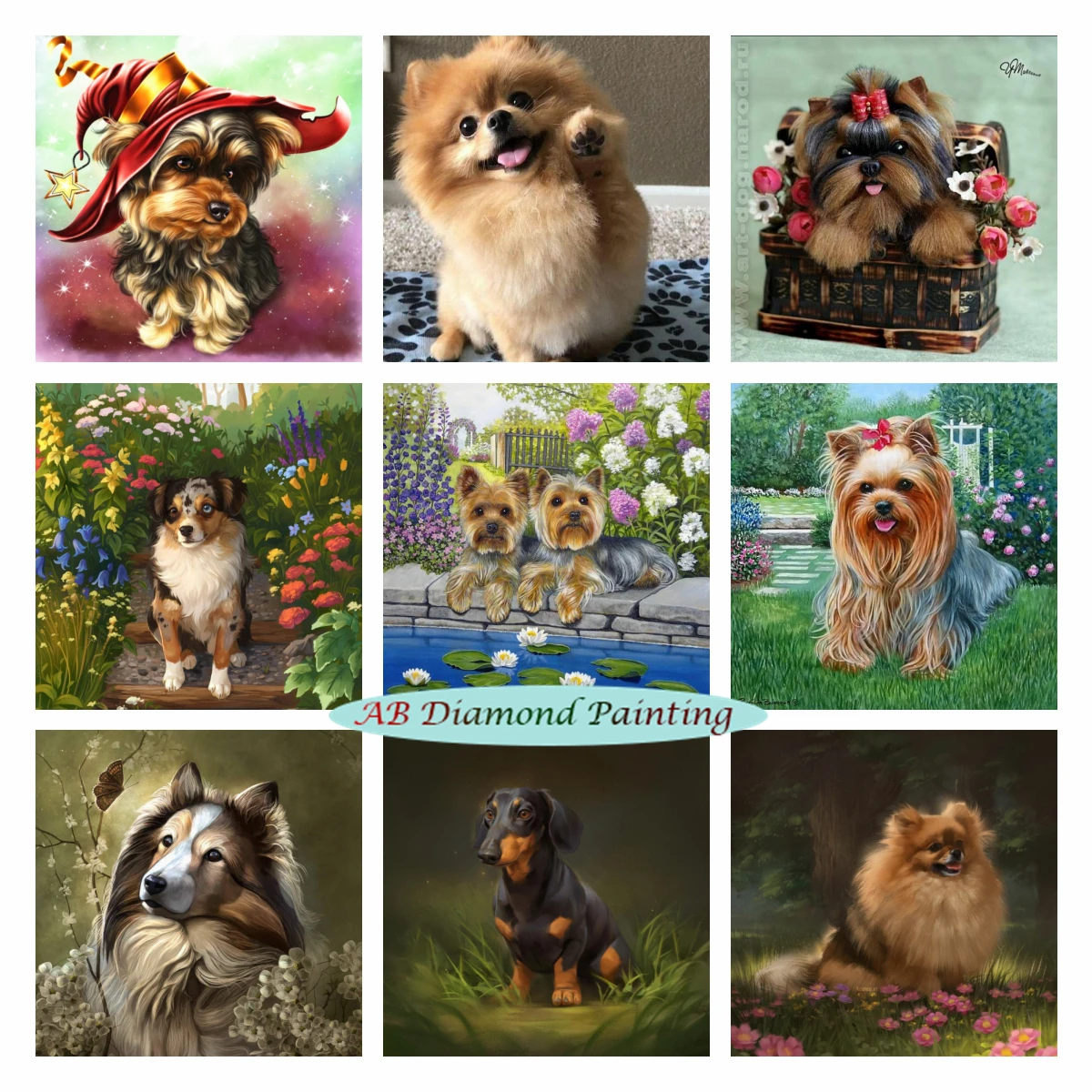 

Yorkshire Terrier Dog 5D AB Diamond Painting Pomeranian Embroidery Set Puppy Picture Rhinestone Cross Stitch Kits Decor Gift