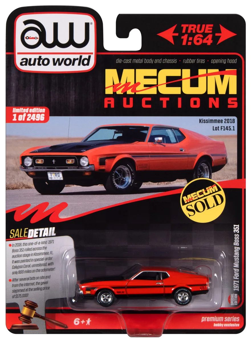 AW 1:64 Mecum Auctions Ford Gt Challenger Srt Demon Mustang Camaro Premium-Druckguss-Modellauto zum Sammeln/Auto