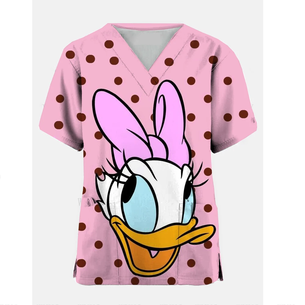 

Woman Disney Daisy Print Uniforms Medicine Tops Working Uniform Cartoon Printed T-shirts Nursing Summer Nurse Scrubs Blouse