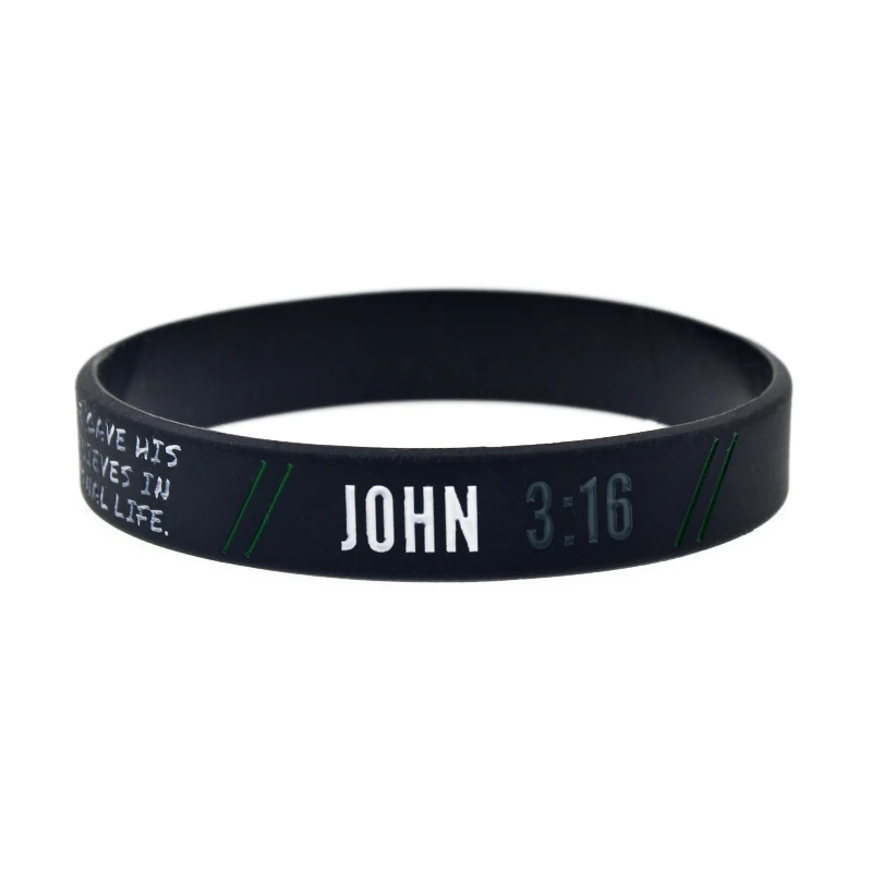 1PC/4PCS PHIL 4:13 JOSHUA 1:9 ROMANS 12:2 JOHN 3:16 Silicone Wristband Jesus Bangle Black Adult Size