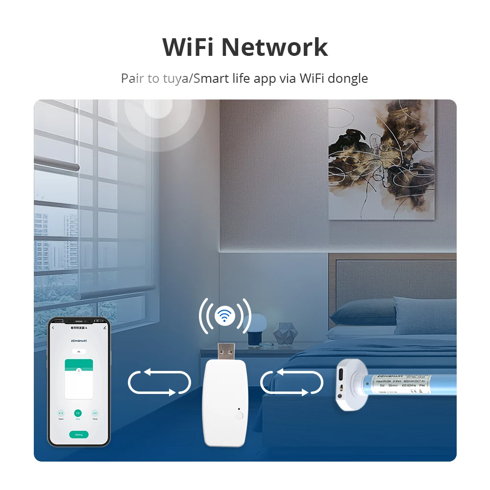 Zemismart motorizado elétrico recarregável com dongle wi-fi para 17 25 28mm tubo tuya persianas roller shade alexa google home