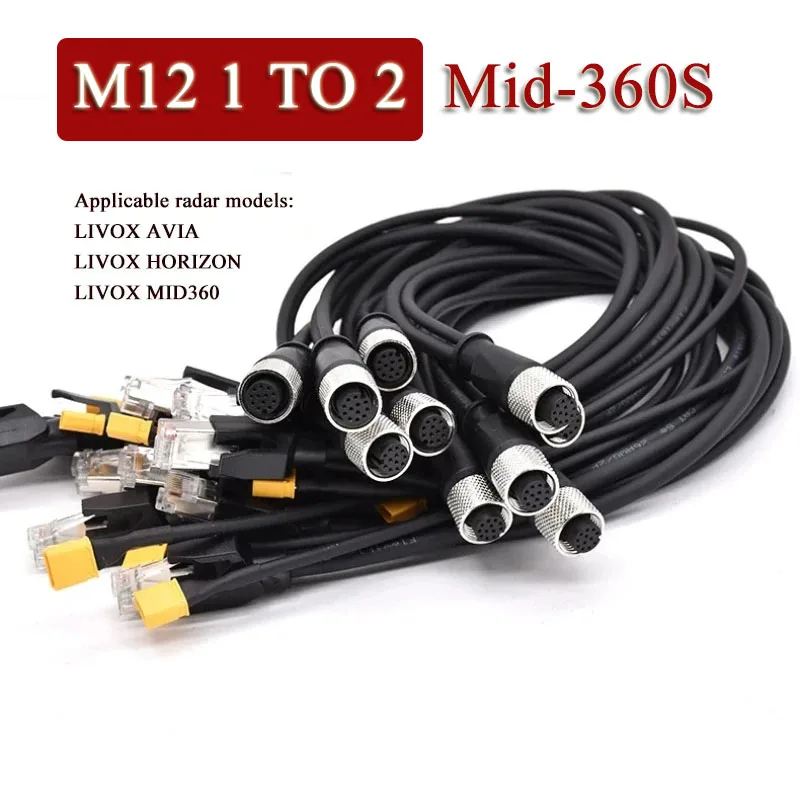 Compatible with DJI LIDAR Livox Mid-360S 70 M12 12P A-type Plug To DC RJ45 XT60 Power Cable M12 Aviation Plug 1 To 2 Power Cord