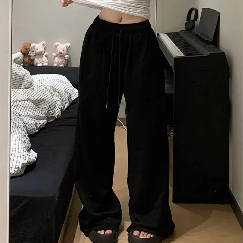 R2024 Harajuku Wide Leg Sweatpants for Women Elastic Waist Casual Sport Pants Woman Streetwear Gray Oversize Sportswear Female