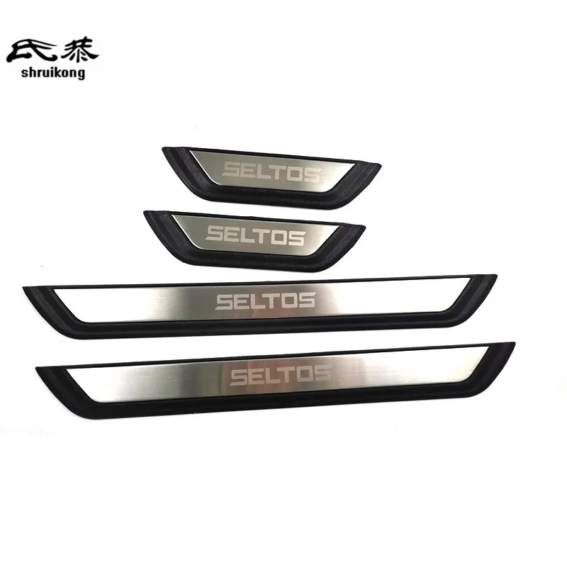 4PCS Plastic Stainless Steel Fit For 2020-2023 KIA SELTOS Auto Door Sill Pedal Welcome Scuff Plate Cover Car Accessories