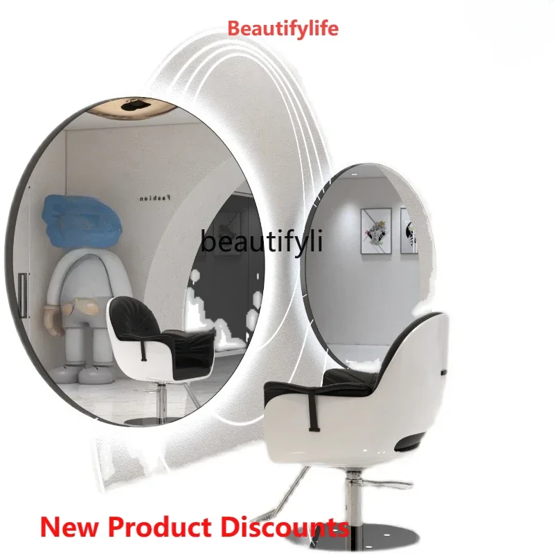 X188 LBarber Shop Dressing Table Light-Emitting LED Wall-Mounted Hair Cutting Semicircle Mirror Wall-Mounted