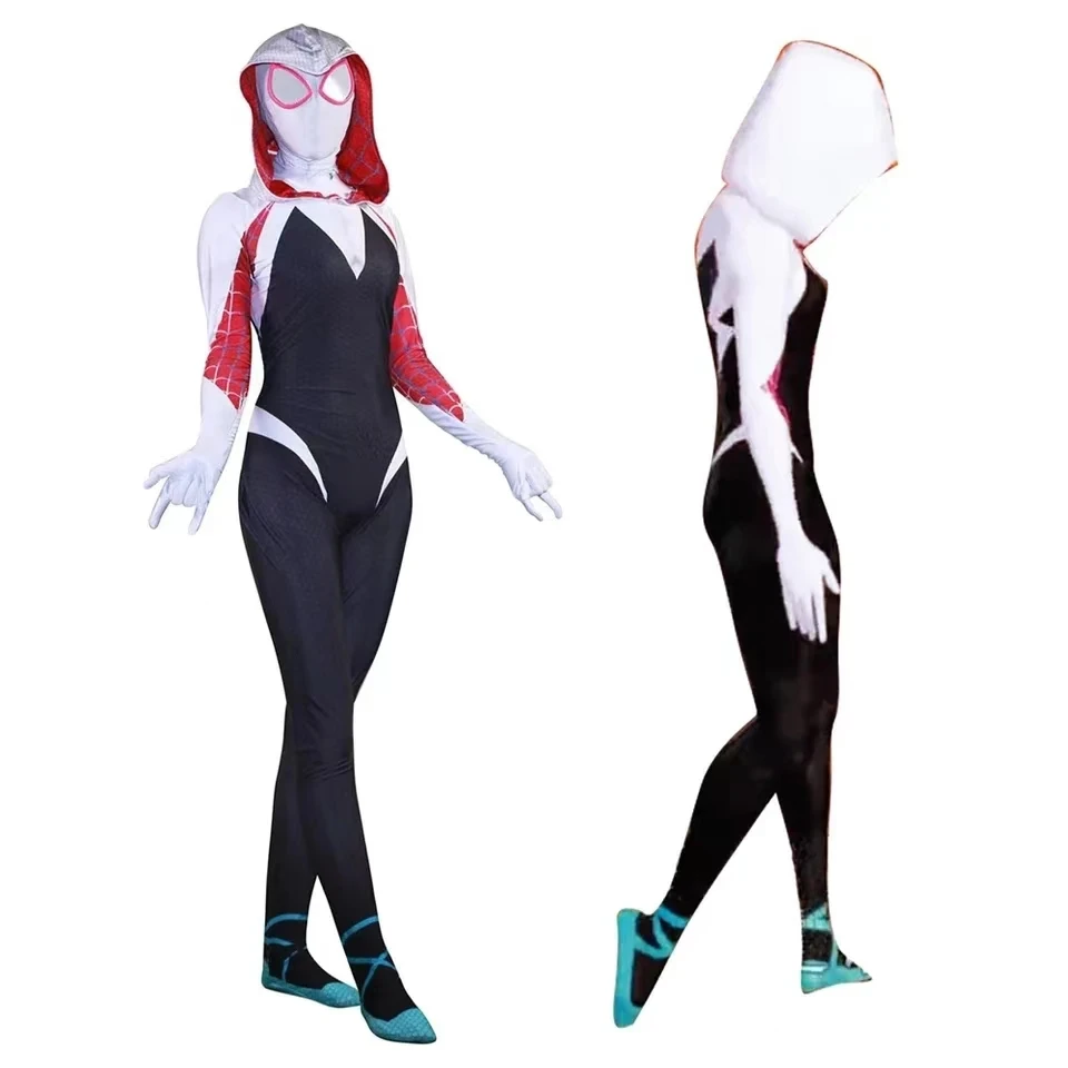 3D Style Bodysuit Adult Spider-Gwen Ghost Spider Girls Cosplay Hooded Suit Spider Cosplay Halloween Costumes Jumpsuit  For Girls