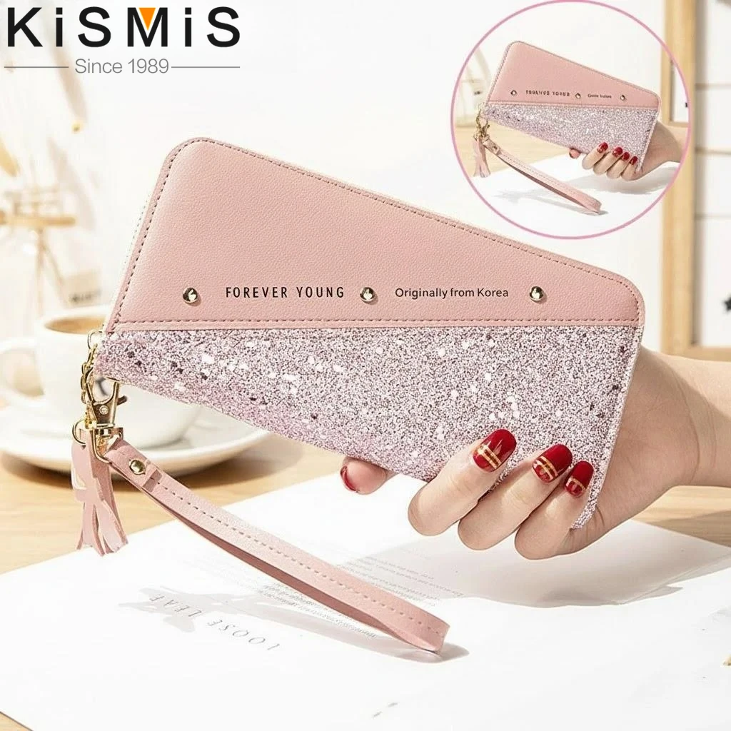 

Модные женские длинные кошельки из искусственной кожи с пайетками и блестками, кошельки для монет, подарки для девочек, оптом