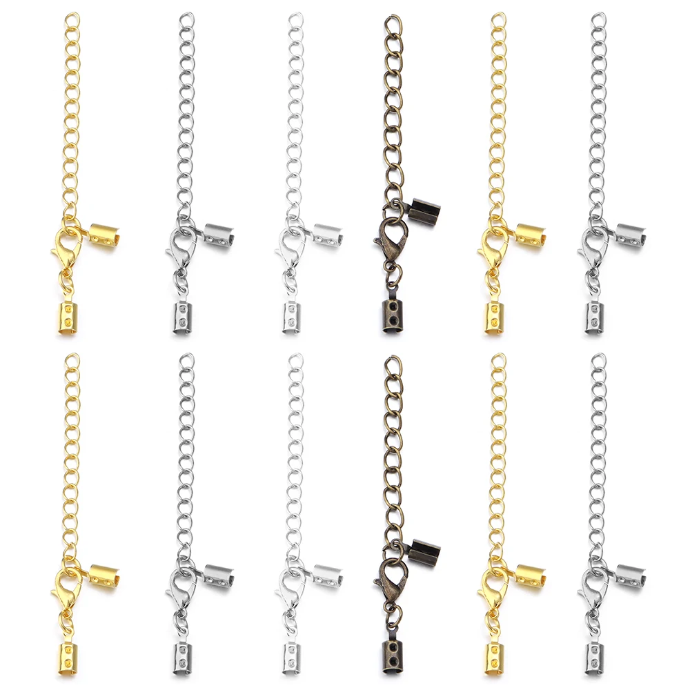 10set/lot 3-8mm Cord Clips End Caps With Lobster Clasp Extending Chain Fit Leather Cord Connectors DIY Jewelry Making Finding