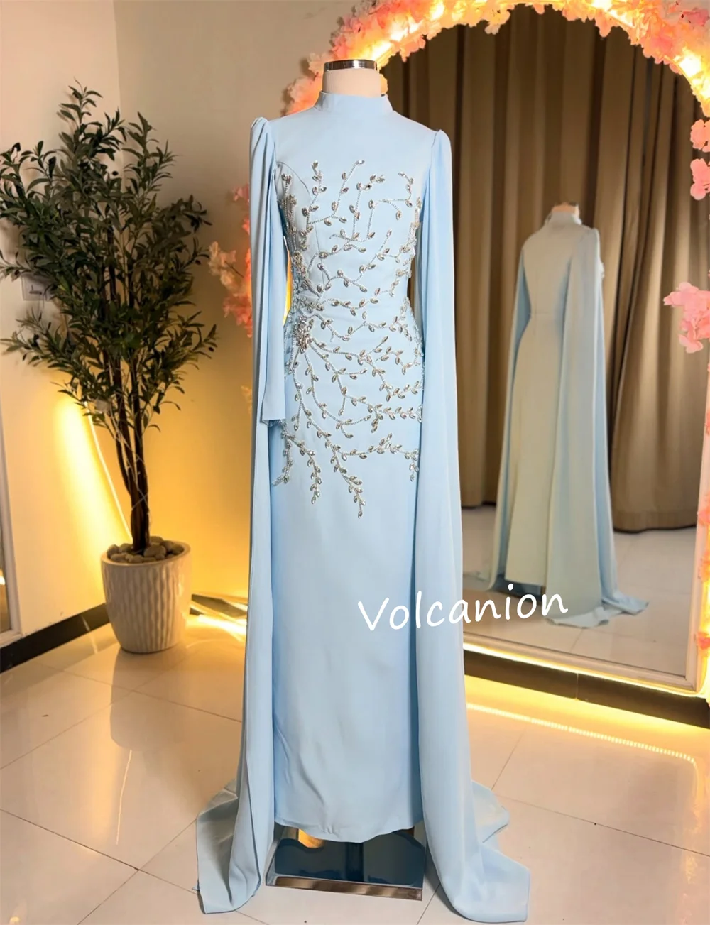 تخصيص جيرسي الديكور نمط ألف خط الياقة العالية فساتين متوسطة الطول مناسبة مخصصة حفلة موسيقية حفلة موسيقية البريق مطابقة أنيقة