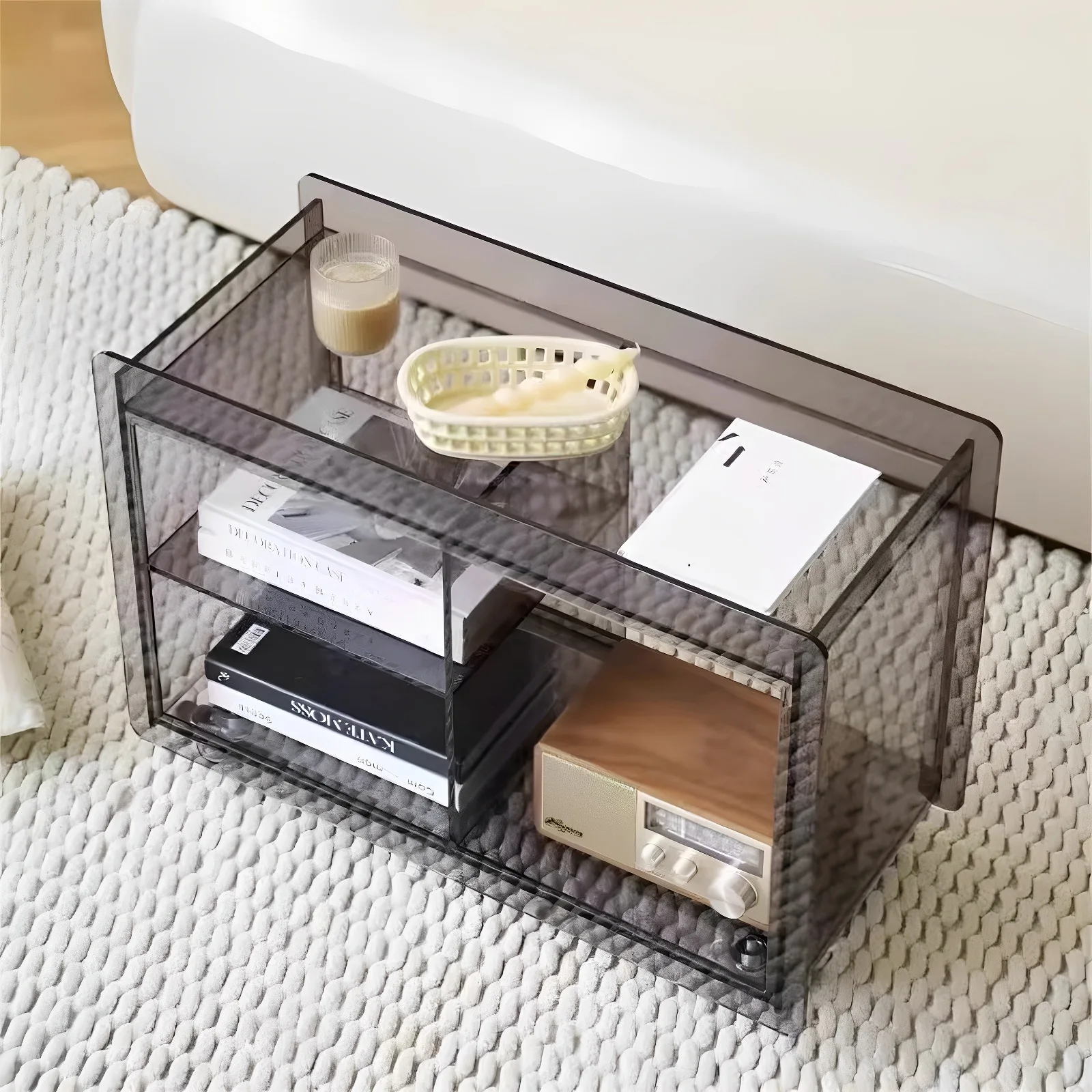 Simple movable trolley Home storage Multifunctional side few Sofa shelf Living room book Bedside table Solid wood