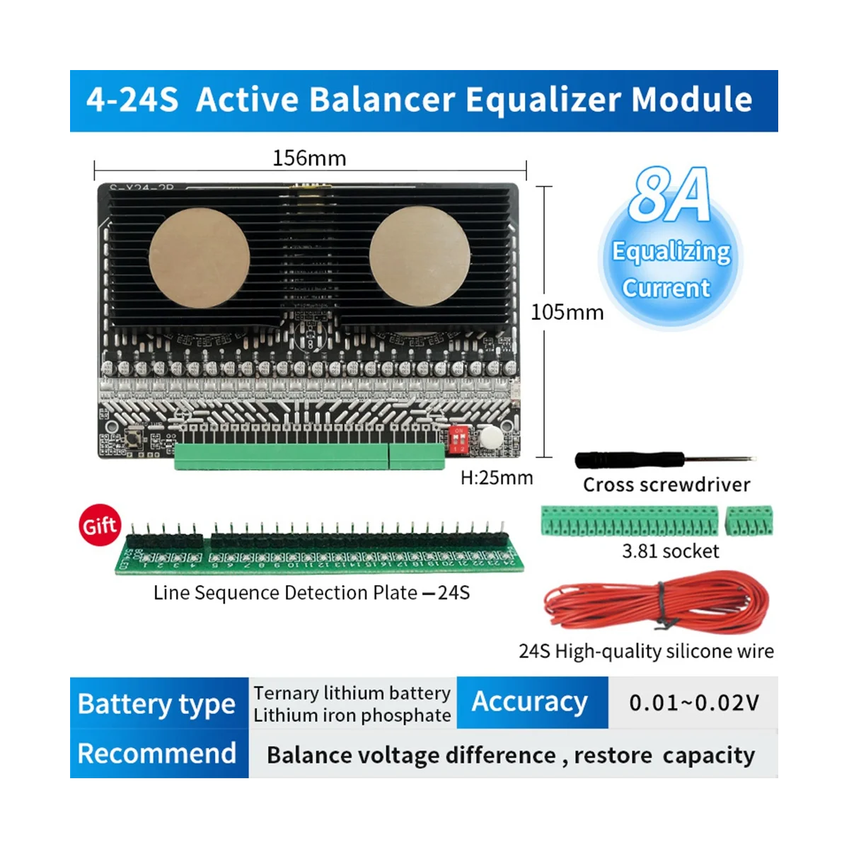 Bilanciatore equalizzatore attivo 3S 4S 6S 7S 8S 12S 14S 15S 16S 17S 18S 19S 20S 24S BMS Lifepo4/li-ion 5A condensatore (5A)