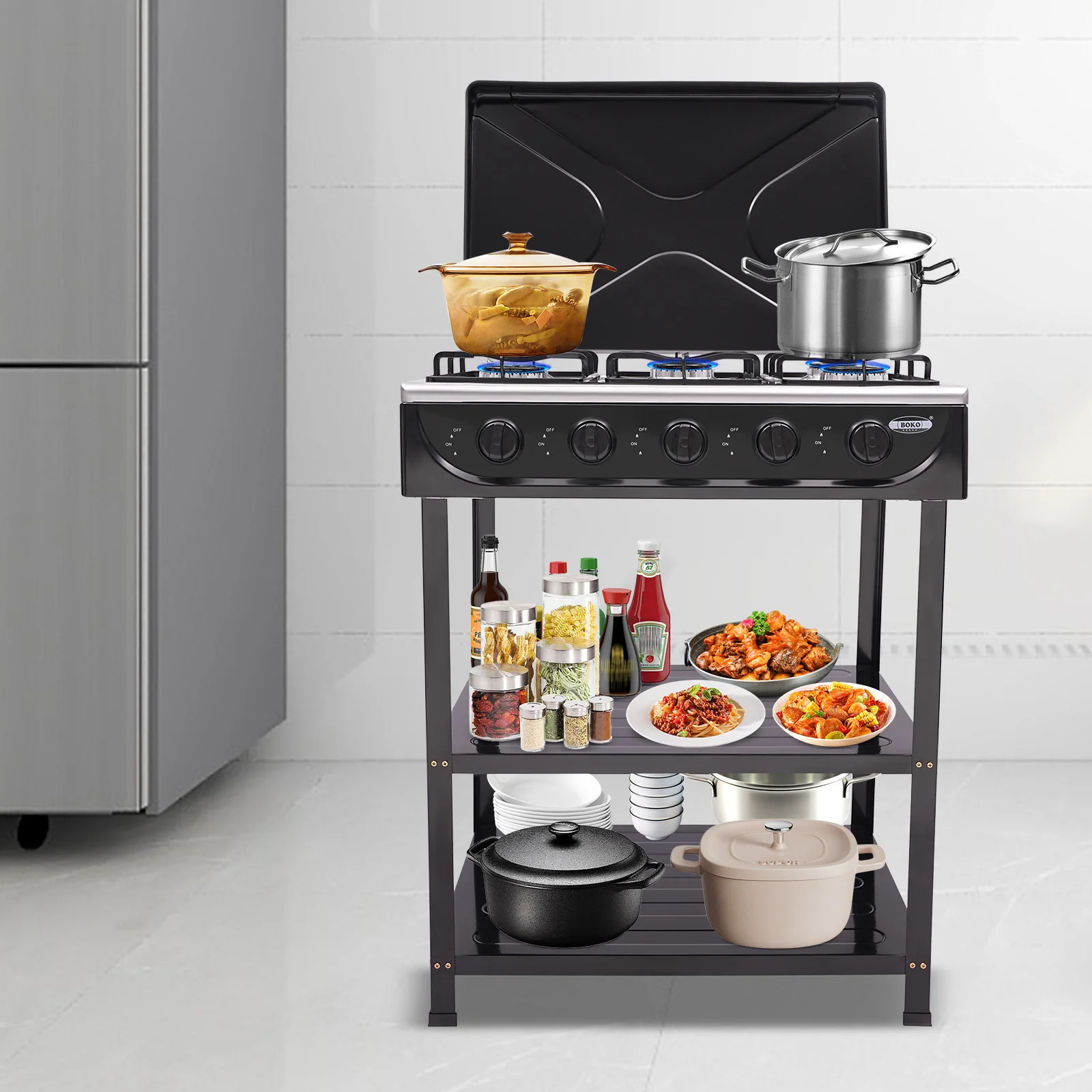 5 شعلات موقد غاز محمول موقد غاز البروبان الطبيعي مع لوحتين للوضع وأقدام غير قابلة للانزلاق للطهي في الهواء الطلق