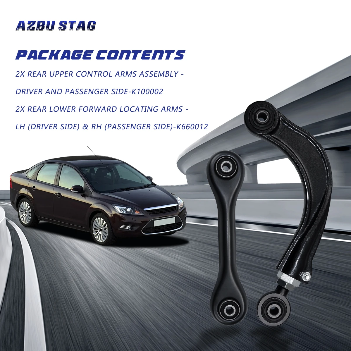 AzbuStag 4Pcs Rear Upper Lower Forward Control Arm Suspension for FORD FOCUS C-MXA MAZDA 3 5 VOLVO C30 C70 S40 V50 2000-2018