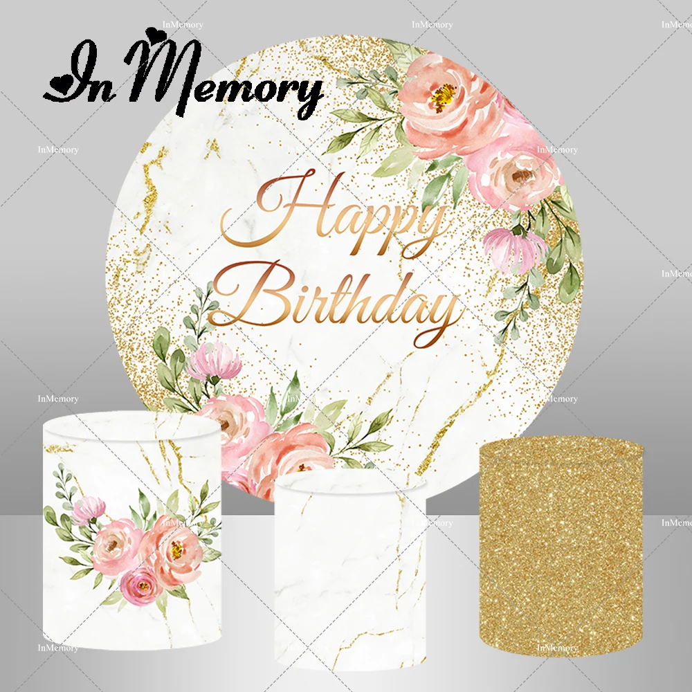Круглая Обложка InMemory с цветами для вечеринки в честь Дня Рождения Женщины Романтический Золотой блестящий свадебный фон эластичные чехлы Круглая Обложка InMemory с цветами для вечеринки в честь Дня Рождения Женщины Романтический Золотой блестящий свадебный фон эластичные чехлы