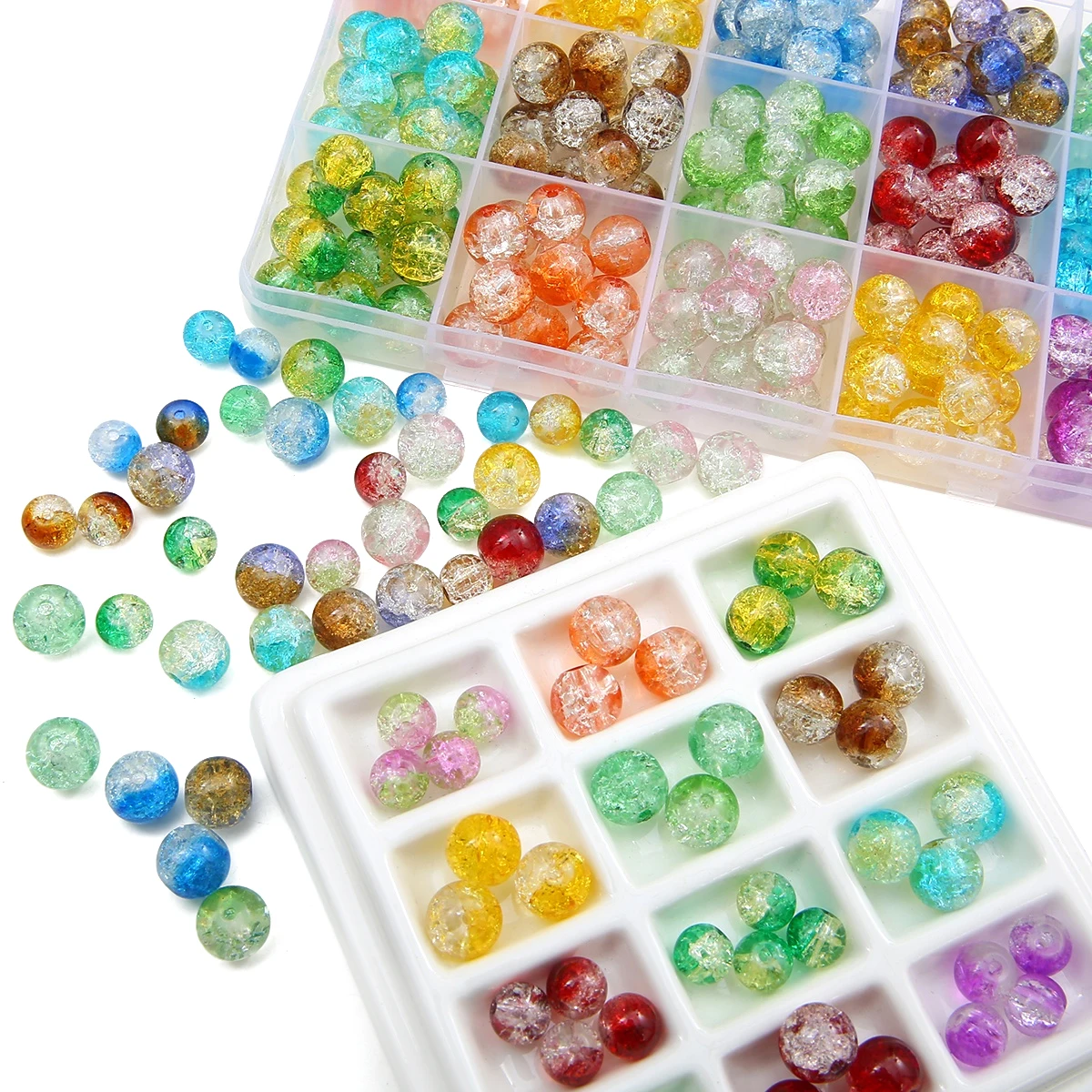 40/50Pcs 10/8mm Cracked Crystal Glass Beads Round Loose Beads For Jewelry Making Diy Necklace Bracelet Earring Craft Accessories