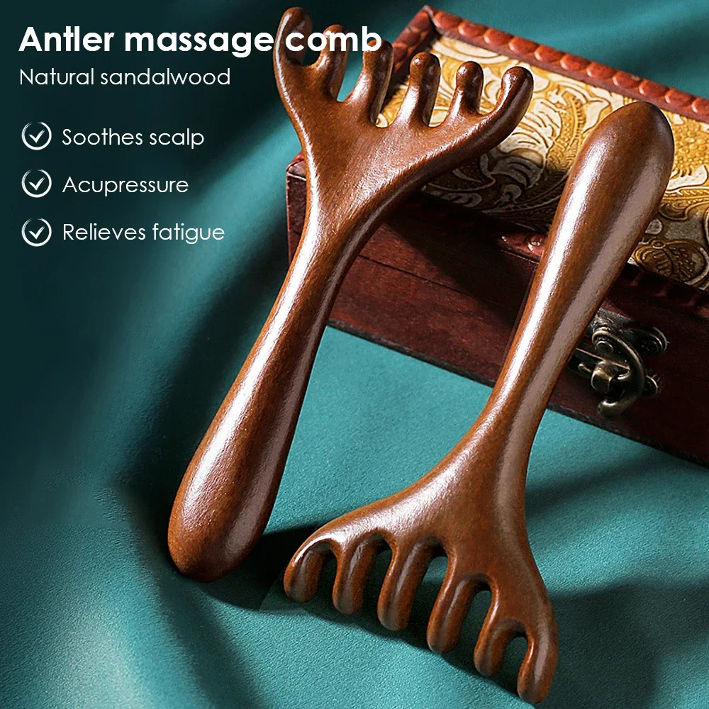 

Natural Golden Sandalwood Six-Claw Scalp Massager Gua Sha Tool Back Scratcher Spa Handheld Meridian Massage Comb Hair Care