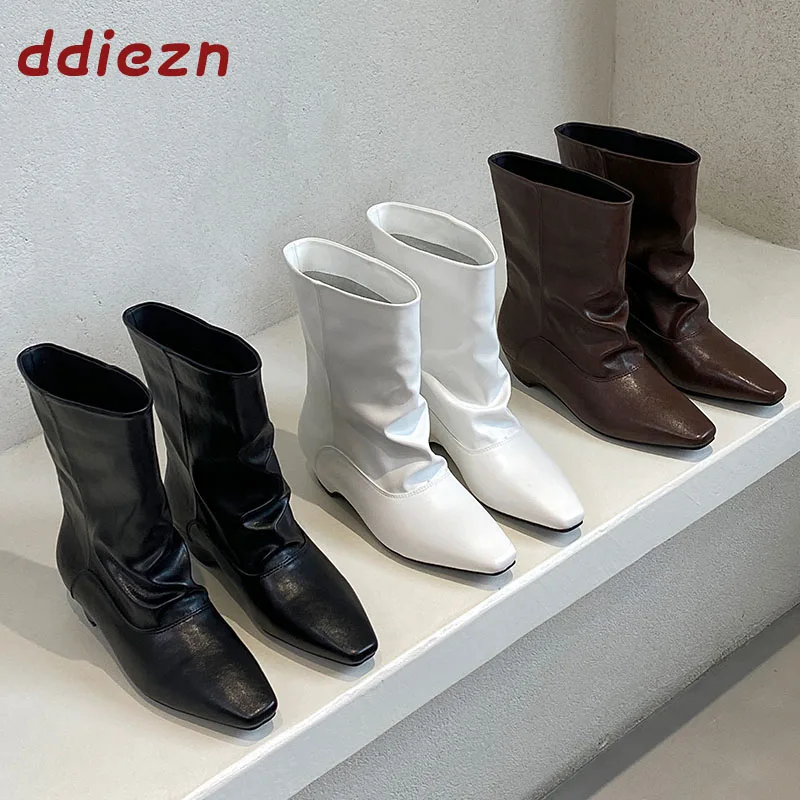 New In Autumn Winter Women Ankle Boots Low Heel Slip On Shoes Female Pointed Toe Footwear Modern Short Booties For Ladies