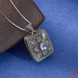 S925 Sterling Silver Charms Pendants for Women Men Retro Pattern Inlaid Moonstone Gawu-box Amulet Fashion Jewelry Wholesale
