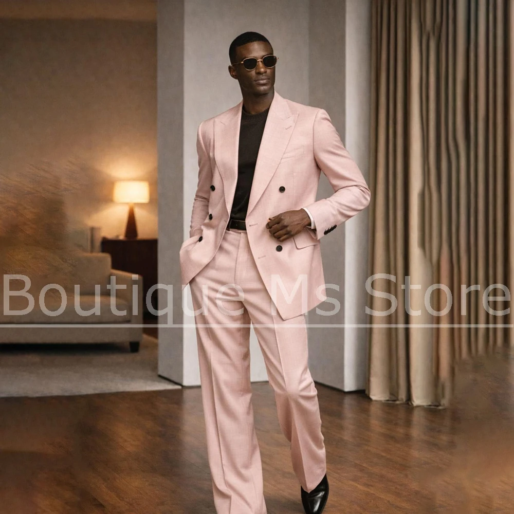 

Men's 2 Piece Suit Fashion Peak Lapel Double Breasted Outfit Solid Color Daily Smart Casual Slim Wedding Prom Party Tuxedo