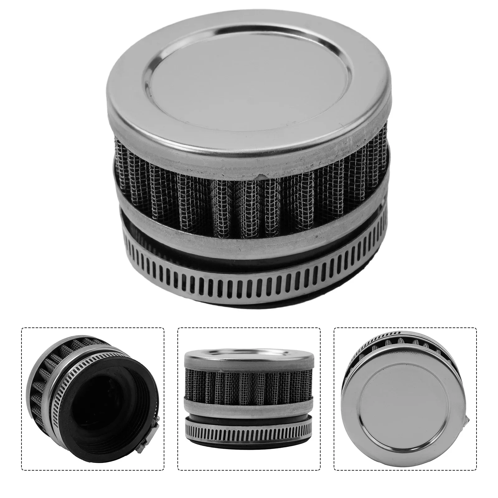 

Cleaner Air Filter Accessories Black + Silver Parts Replacement Round Tapered Rubber Stainless Steel Motorcycle