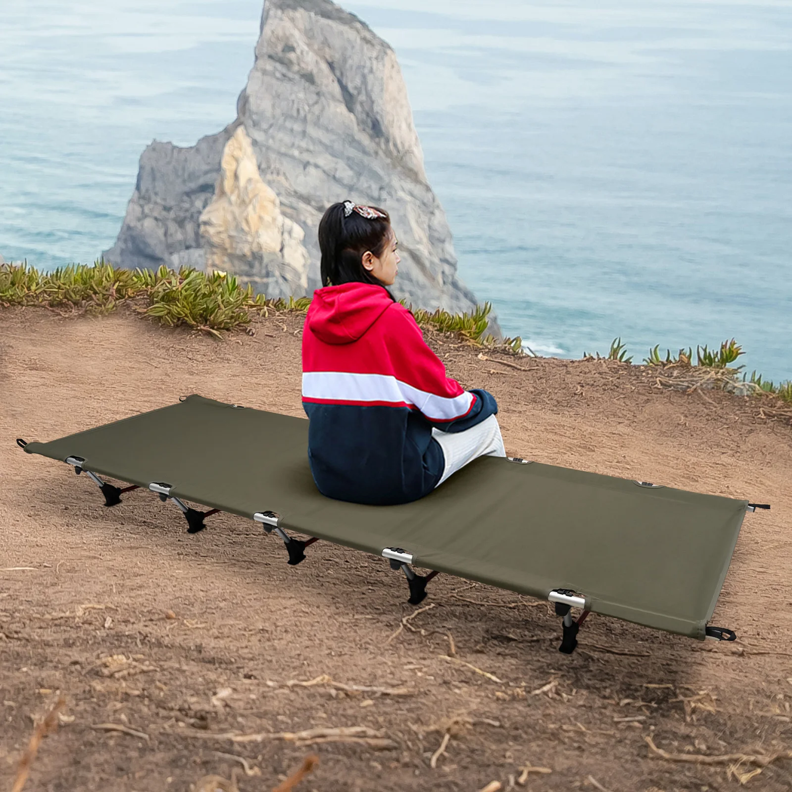 Cama de Campaña Plegable Portátil, Cama de Tienda de Campaña Ultraligera y Compacta para Exteriores con Bolsa de Transporte (Aleación de Aluminio + Tela Oxford)