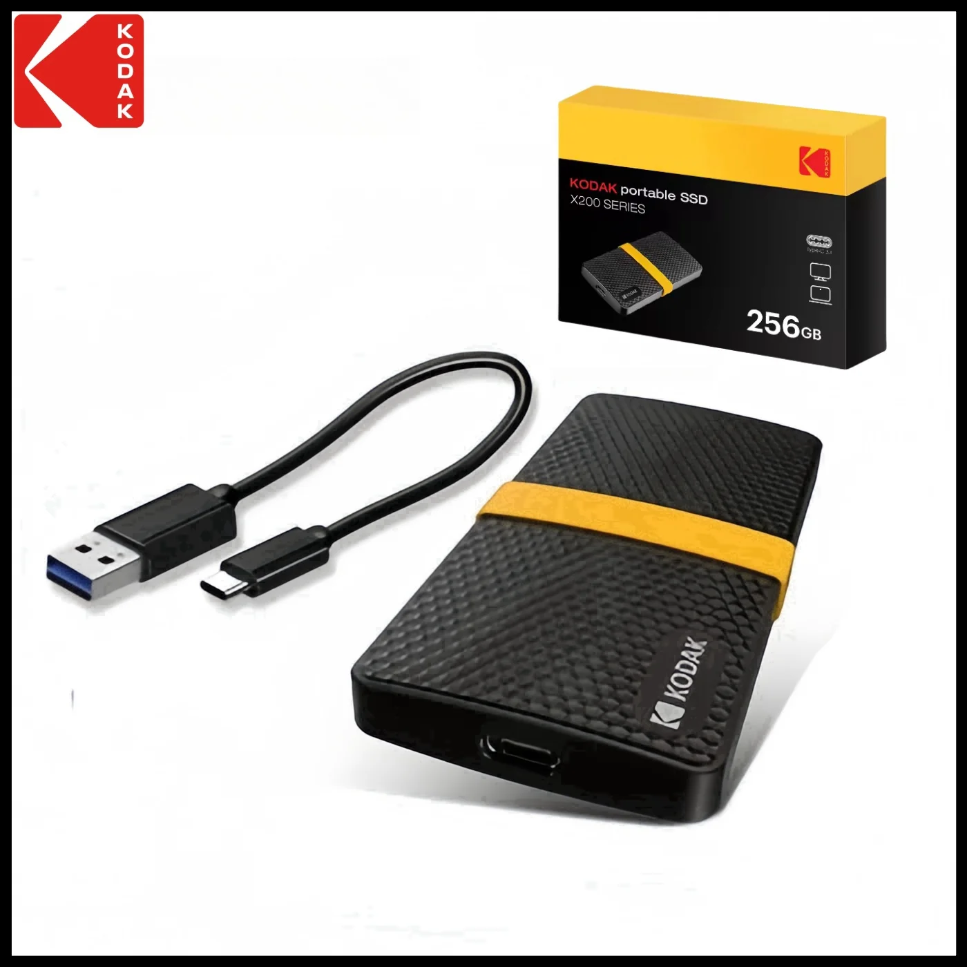 KODAK-Disco Rígido Externo SSD Portátil, Unidade de Estado Sólido para Laptop, Macbook, PS5, USB 3.1, Tipo-C, X200 Pro, 512GB, 2