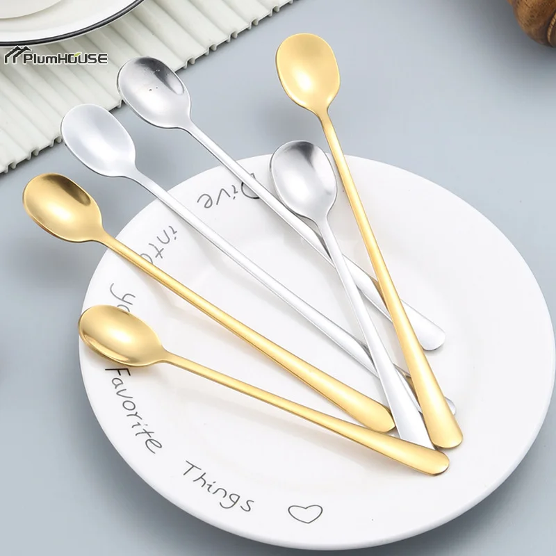 1pc Tea Coffee Soup Spoon For Eating Mixing Stirring Long Handle Teaspoon Spoon Cocktail Ice Cream Honey Spoons Kitchen Cutlery