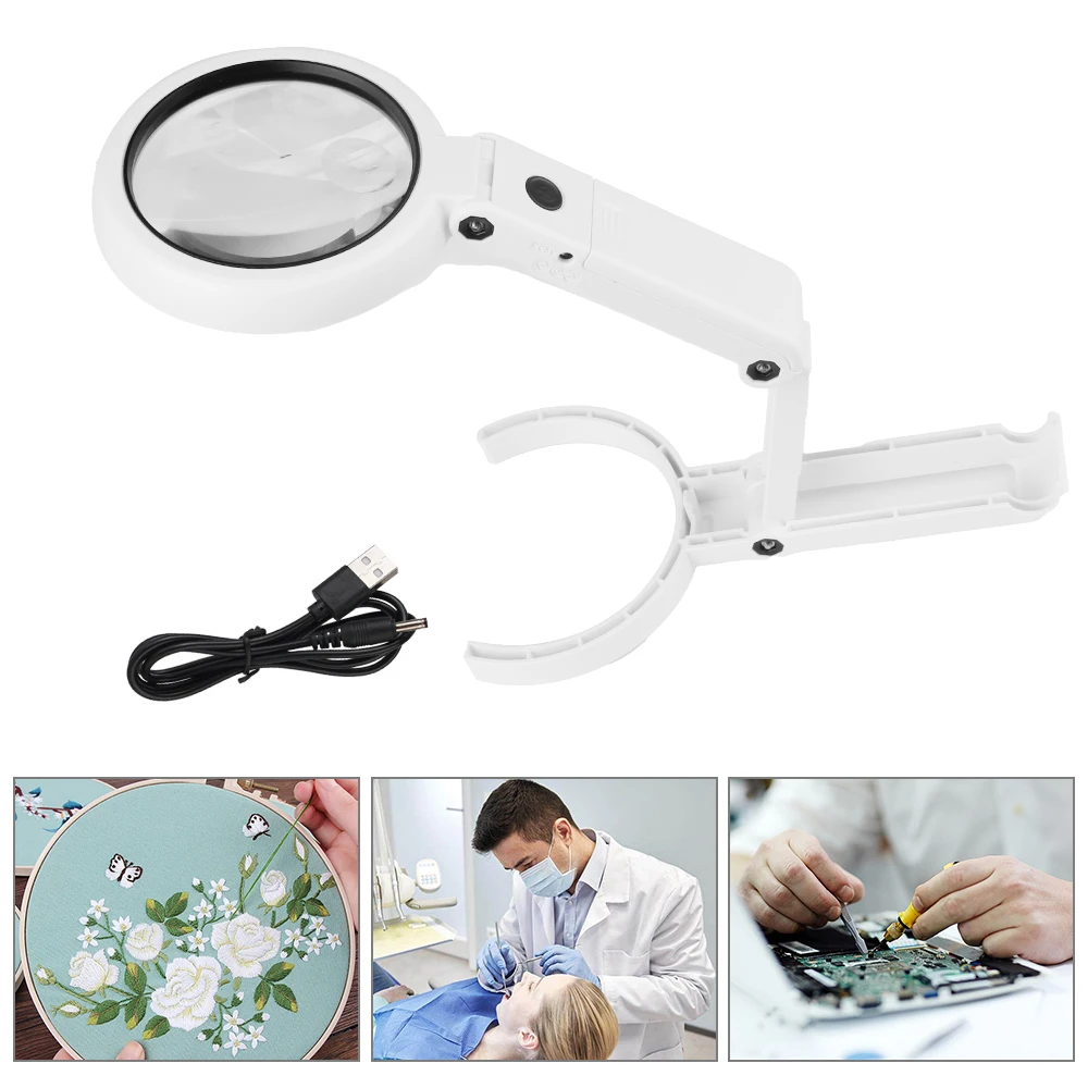 Portable Hand-held 5x 11x with 8 LED Light Foldable Magnifying Glass for Jewelry Appraisal Reading Repair Stand Desk