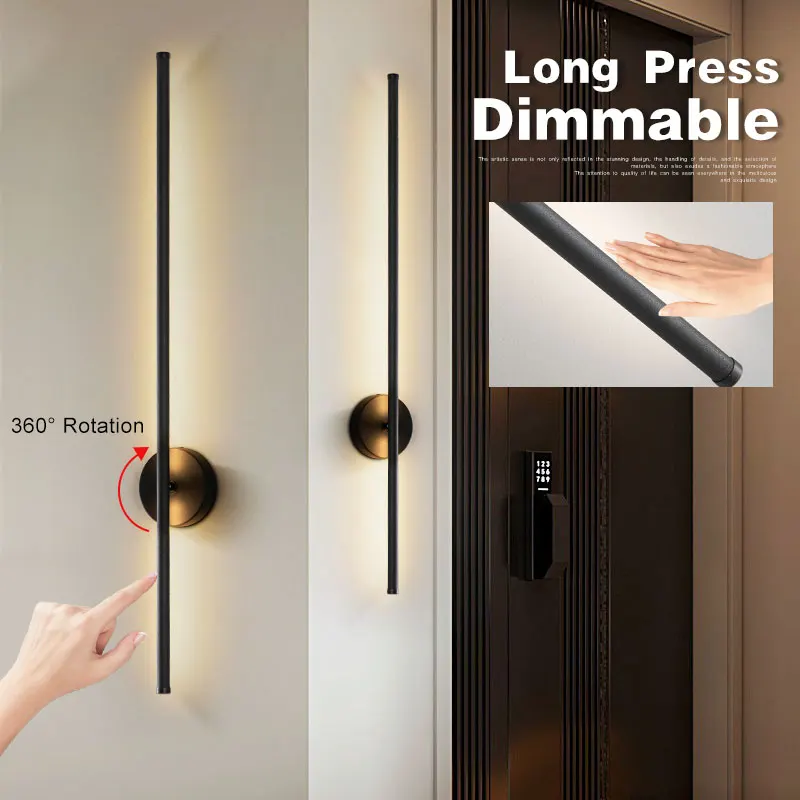 Modern Dimmable LED Wall Lamps Touch Dimming Wall Lights For Corridor Dining Room TV Background Black Long Strip Wall Sconce