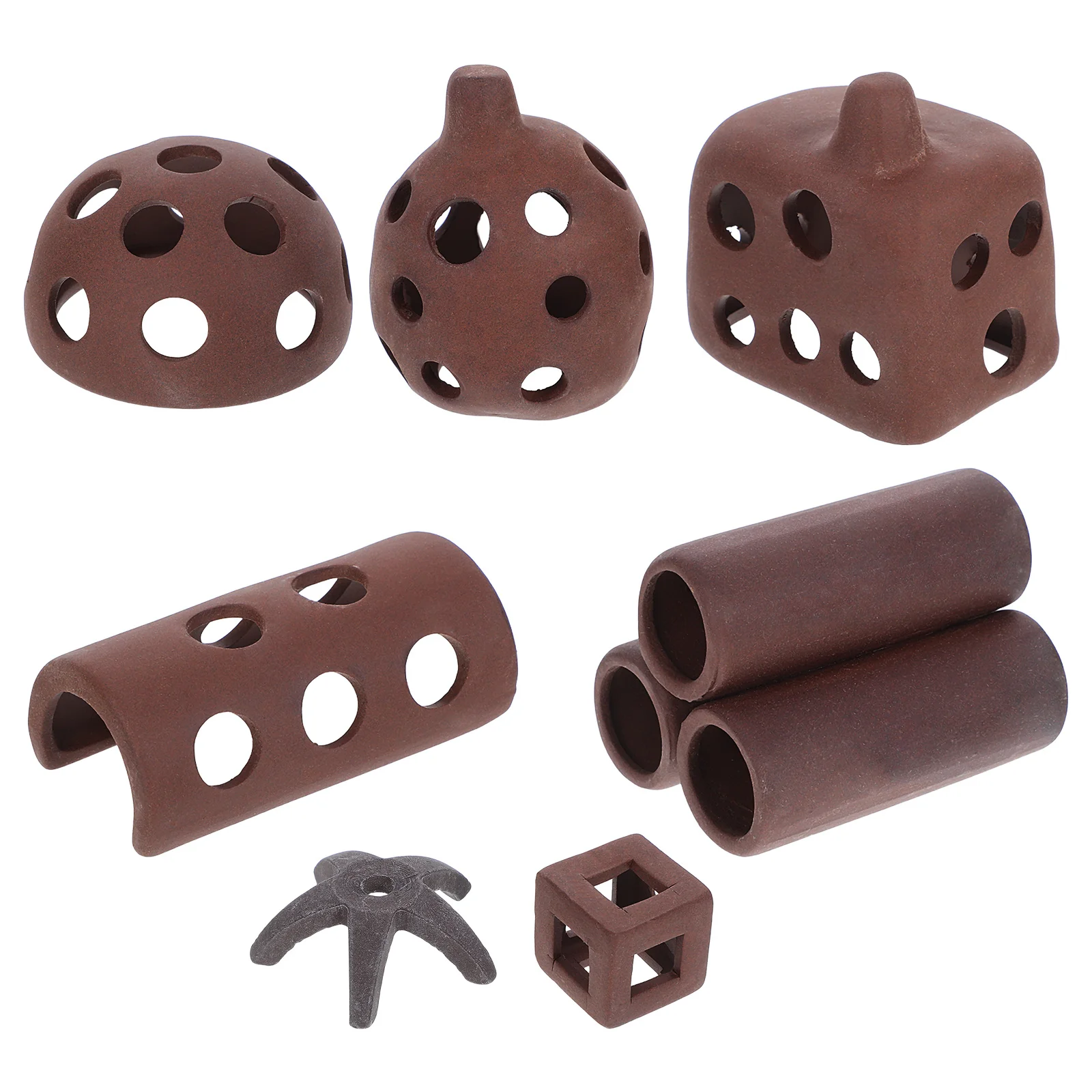

7Pcs Aquarium Decorations Purple Clay Ceramic Fish Tank Shrimp Hideout Breeding Shelter Cave Ornaments Shrimp Tank Accessories