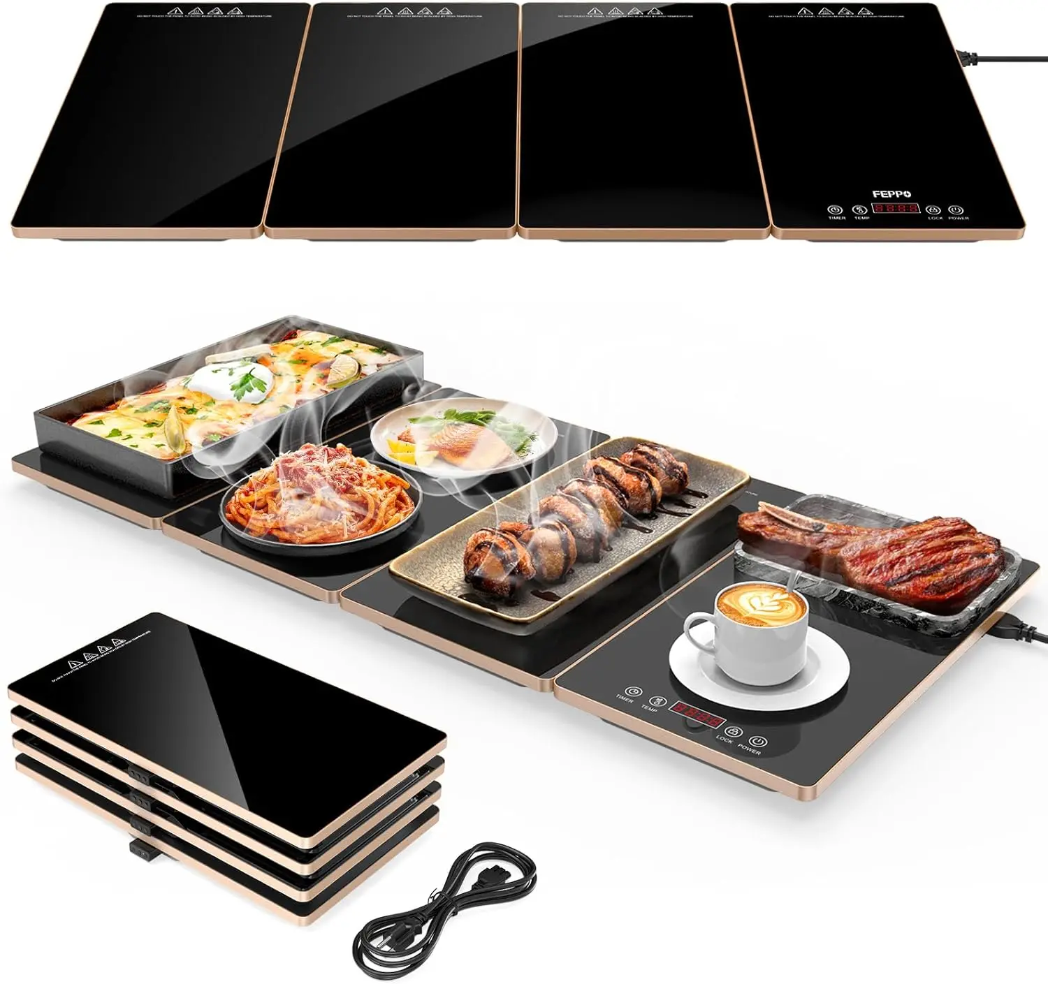 

4-in-1 Electric Warming Tray, 33"x15" Glass Food Warmer with 10 Temp Settings & Timer for Parties Buffet